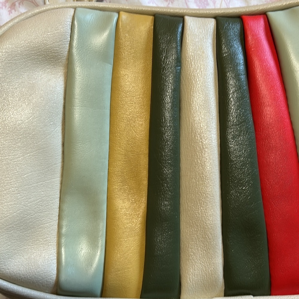 Vintage panel vinyl faux leather striped bag purse zippered top - Picture 3 of 5